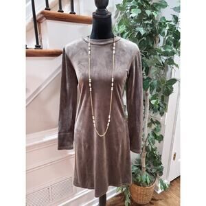 Pure Jill Womens Brown Solid Polyester Crew Neck Long Sleeve Knee Length Dress S